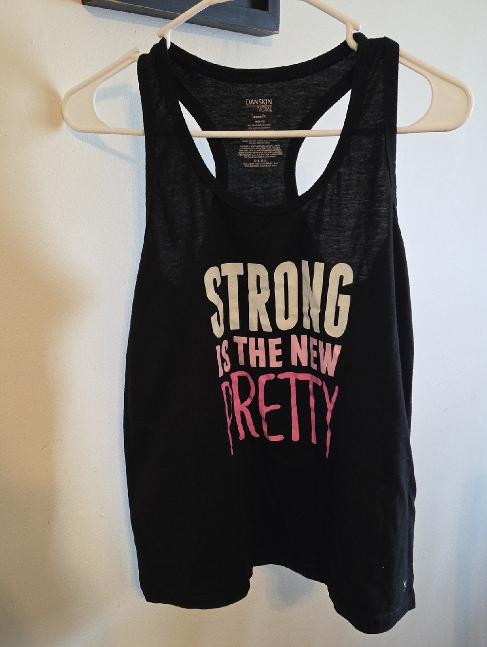 Danskin Black Racerback Tank with Cream and Pink Graphic